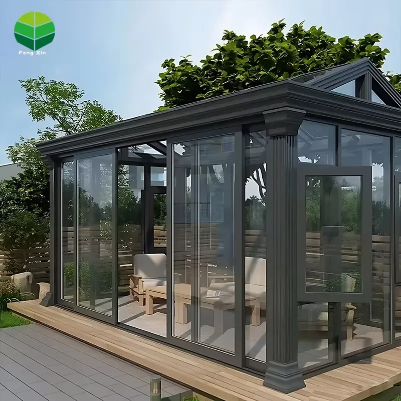 

Customized Roof Slant Shape Aluminum Portable Tempered Glass Veranda for 4 Seasons Sunroom