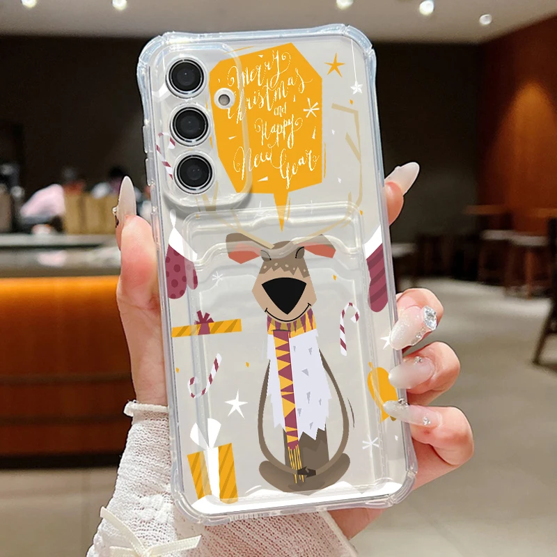 Card Bag Phone Case For Samsung Galaxy S26 S25 S24 Ultra S25 FE A18 A57 A37 A17 A56 A27 A55 A36 a16 Christmas Deer Pattern Cover