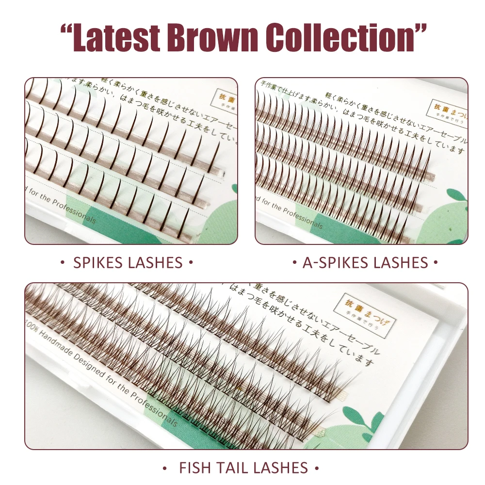 LAKANAKU Brown Individual Clusters Lashes Extensions Bundles Mixed Spikes Fish Tails False Lash Volume Wispy Cilios