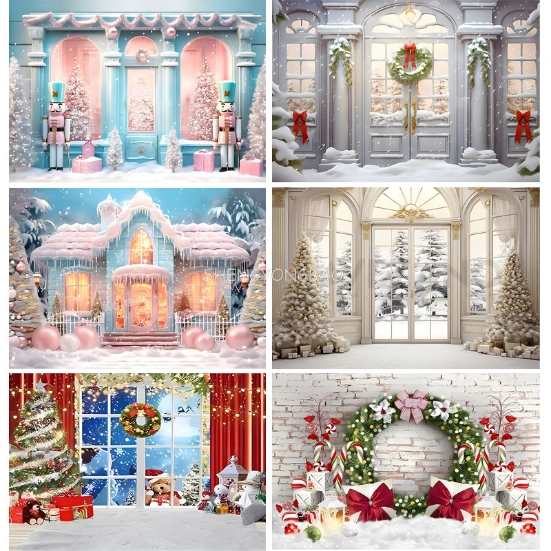 

Christmas Day Wreath Snowman Photography Backdrop Props Family Xmas Eve Party Decor Living Room New Year Background YH-89