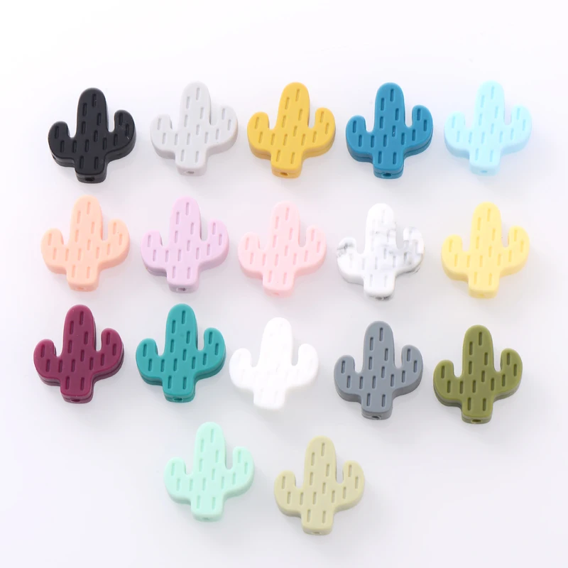 10Pcs/Lot Cartoon Little Cactus Silicone Beads Baby Rodent Teether Nursing Pacifier Clip Chain Necklace Accessories BPA Free