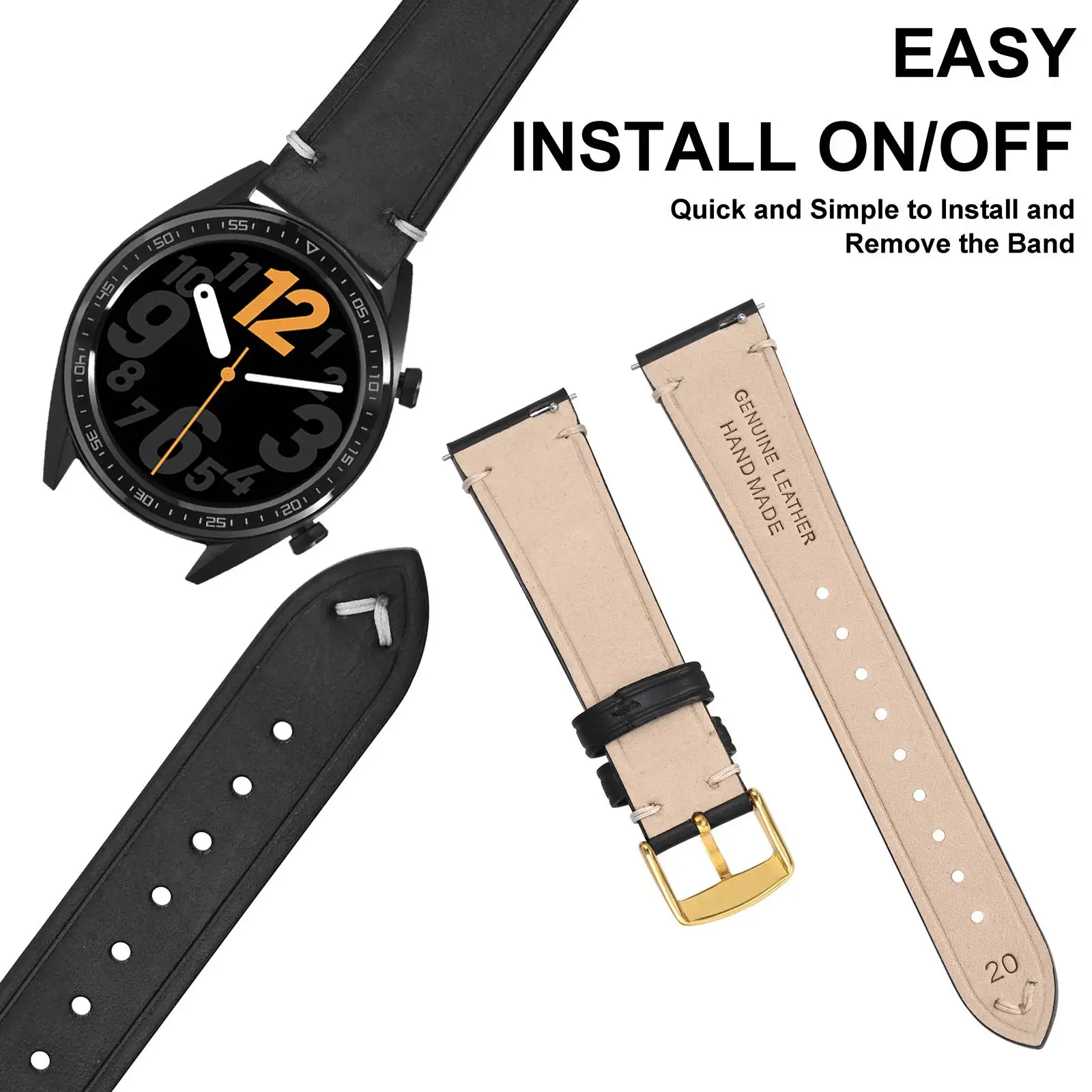 ANNEFIT Slim Watch Band,Oil Wax Leather Watch Strap with Gold/Rose Gold Buckle 18mm 20mm 22mm,Quick Release Replacement