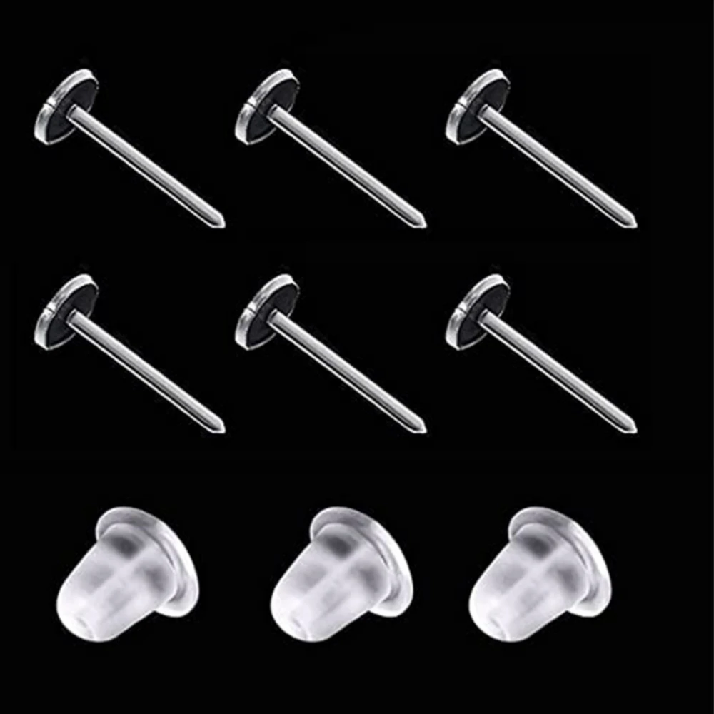 

1000pcs Invisible Earring Blank Pins Plastic Posts Soft Rubber Backs Set For DIY Sports Sensitive Ears Jewelry Making Findings