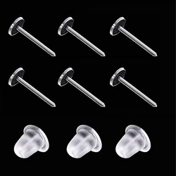 1000pcs Invisible Earring Blank Pins Plastic Posts Soft Rubber Backs Set For DIY Sports Sensitive Ears Jewelry Making Findings