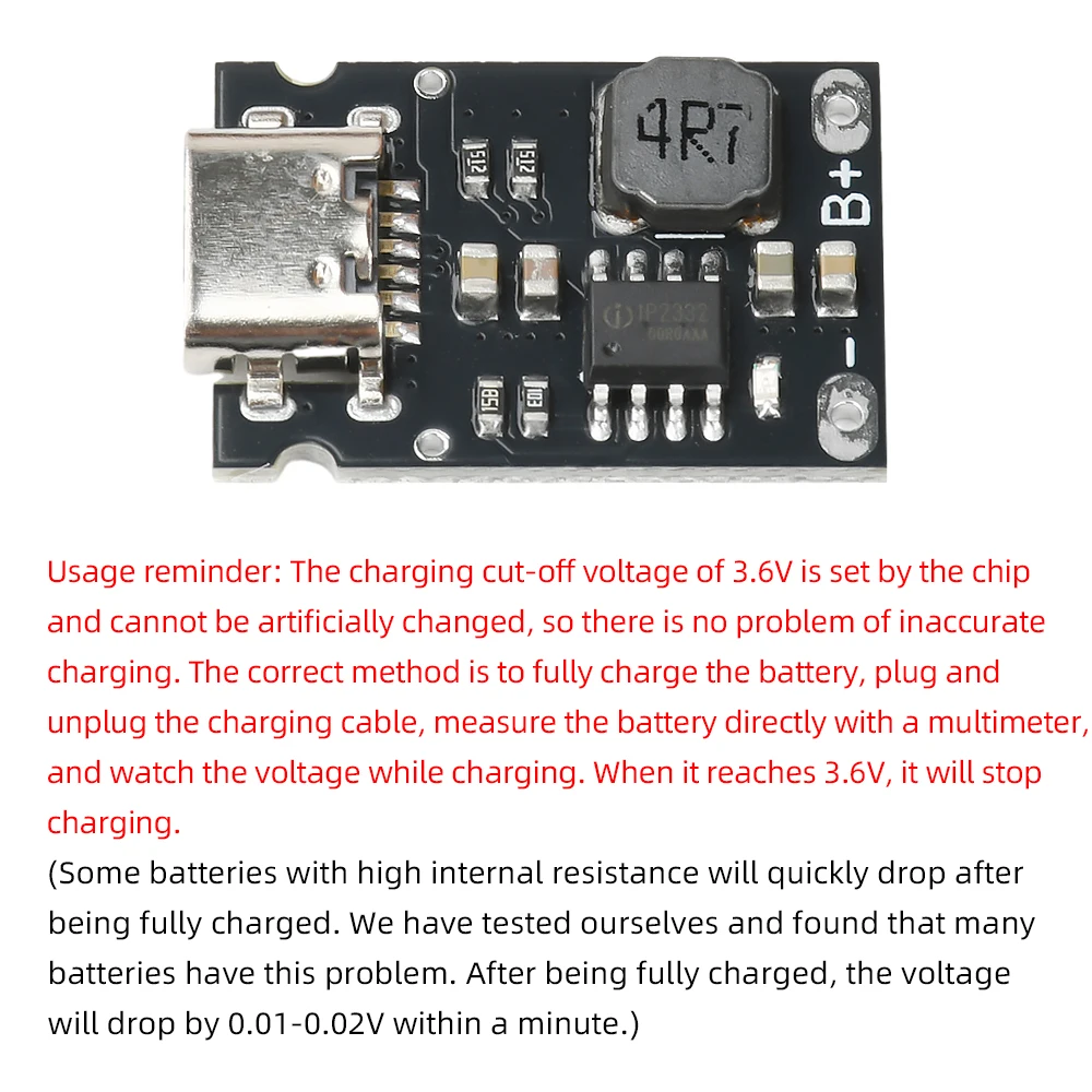 Panel de carga de batería de fosfato de hierro y litio ultrapequeño USB tipo C, módulo de cargador de alta corriente 2,4A, 3,2 V, 3,6 V, 1-10 Uds.