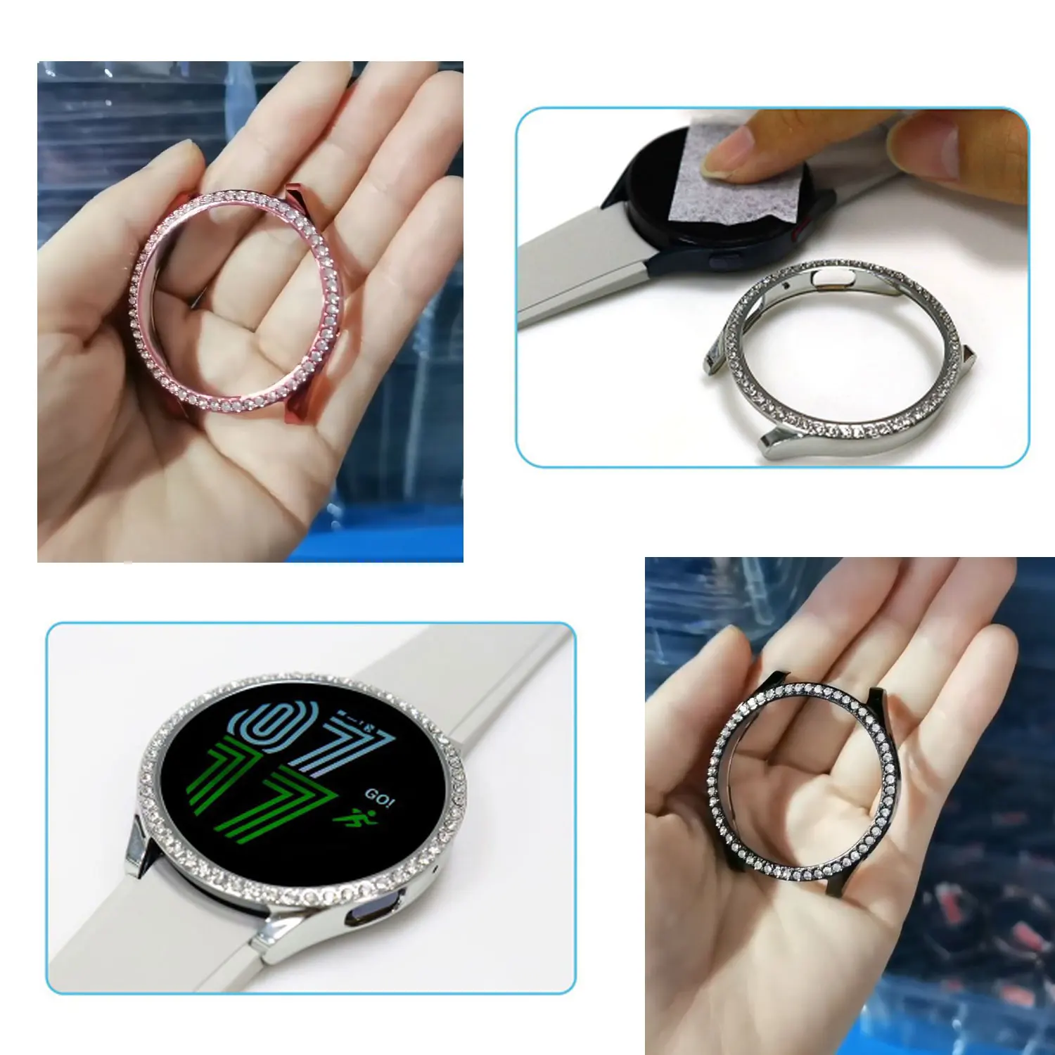 Luxury single diamond case for Samsung Galaxy Wacth7 44mm protective case PC hollowed out case for Galaxy Wacth4 5 6 40/44mm