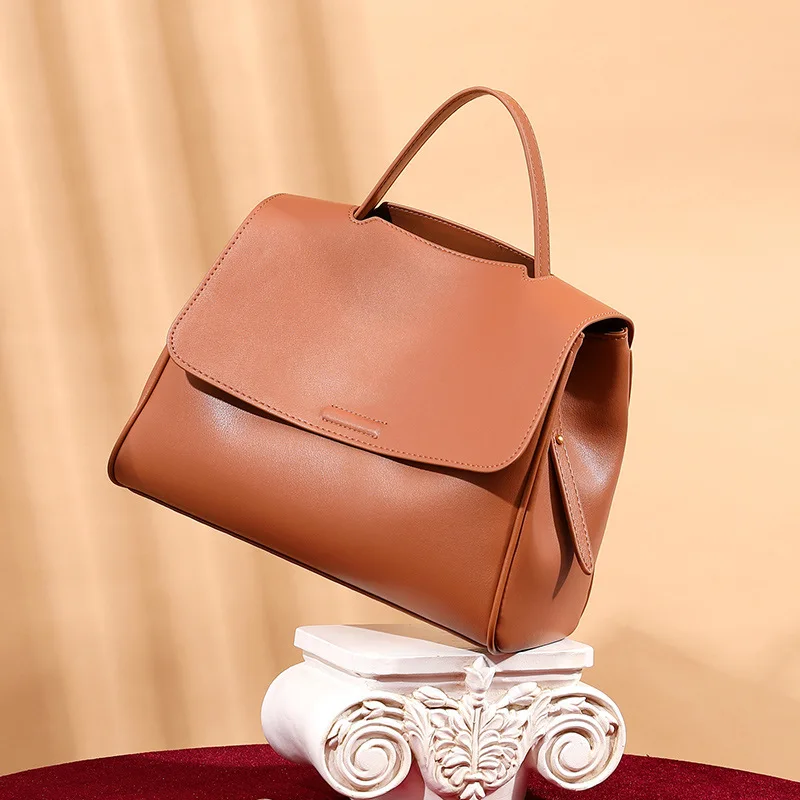 Retro Genuine Leather Tote Bag Women Casual Tote Luxury Quality Napa Cowhide Shoulder Handbag Female Office Pures Brown Bag 2021