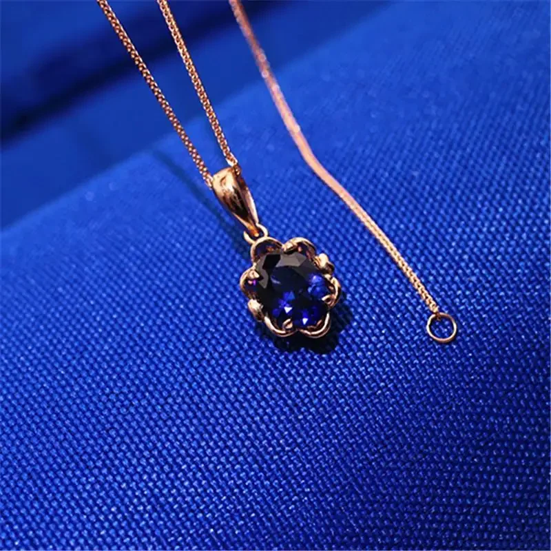 Plated 14K Rose Gold Inlaid Sapphire Flower Rings for Women Open Elegant High End Engagement Party Jewelry