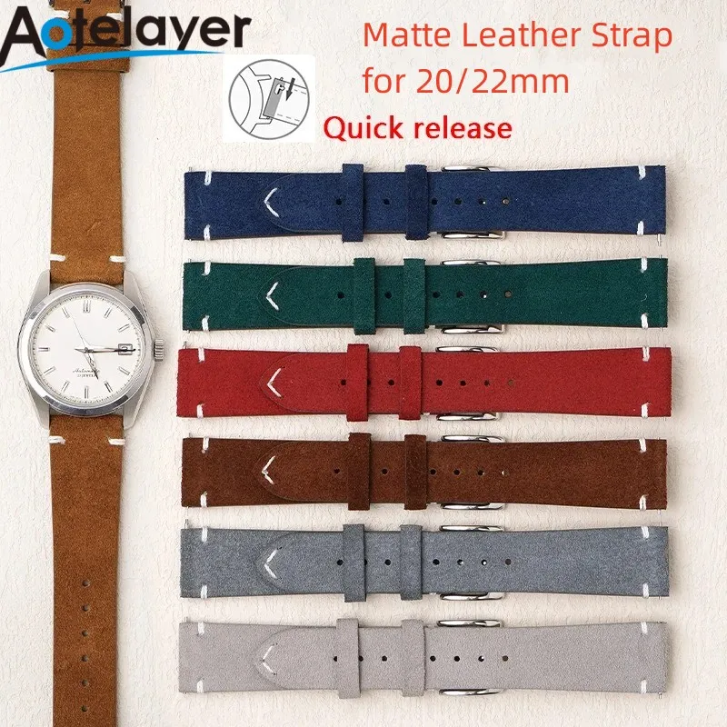 

20mm 22mm Quick Release Frostde Matte Genuine Leather Watch Strap Stainless Steel Buckle Retro Universal Bracelet Watch Band