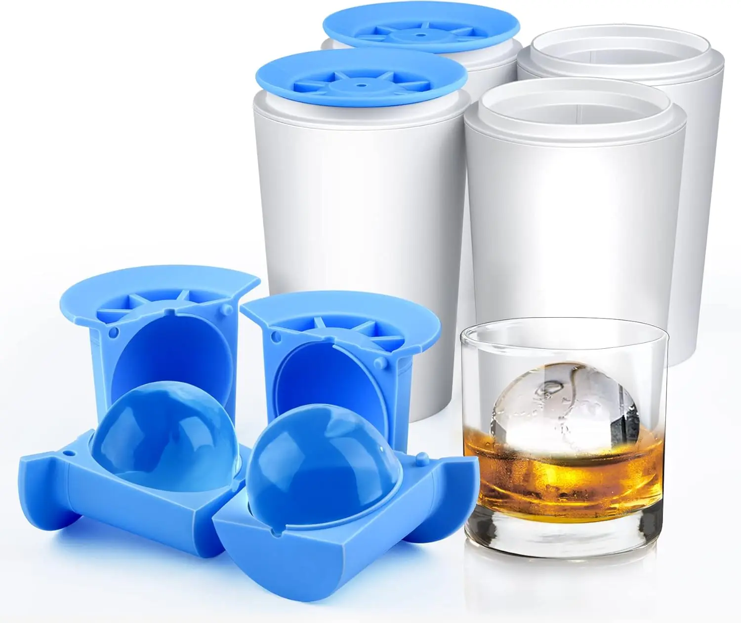 

2024 New improved longzon 4 Pack Crystal Clear Ice Ball Maker Mold,Whiskey Ice Mold Large 2.4 Inch, Silicone Round Ice Cube Tray