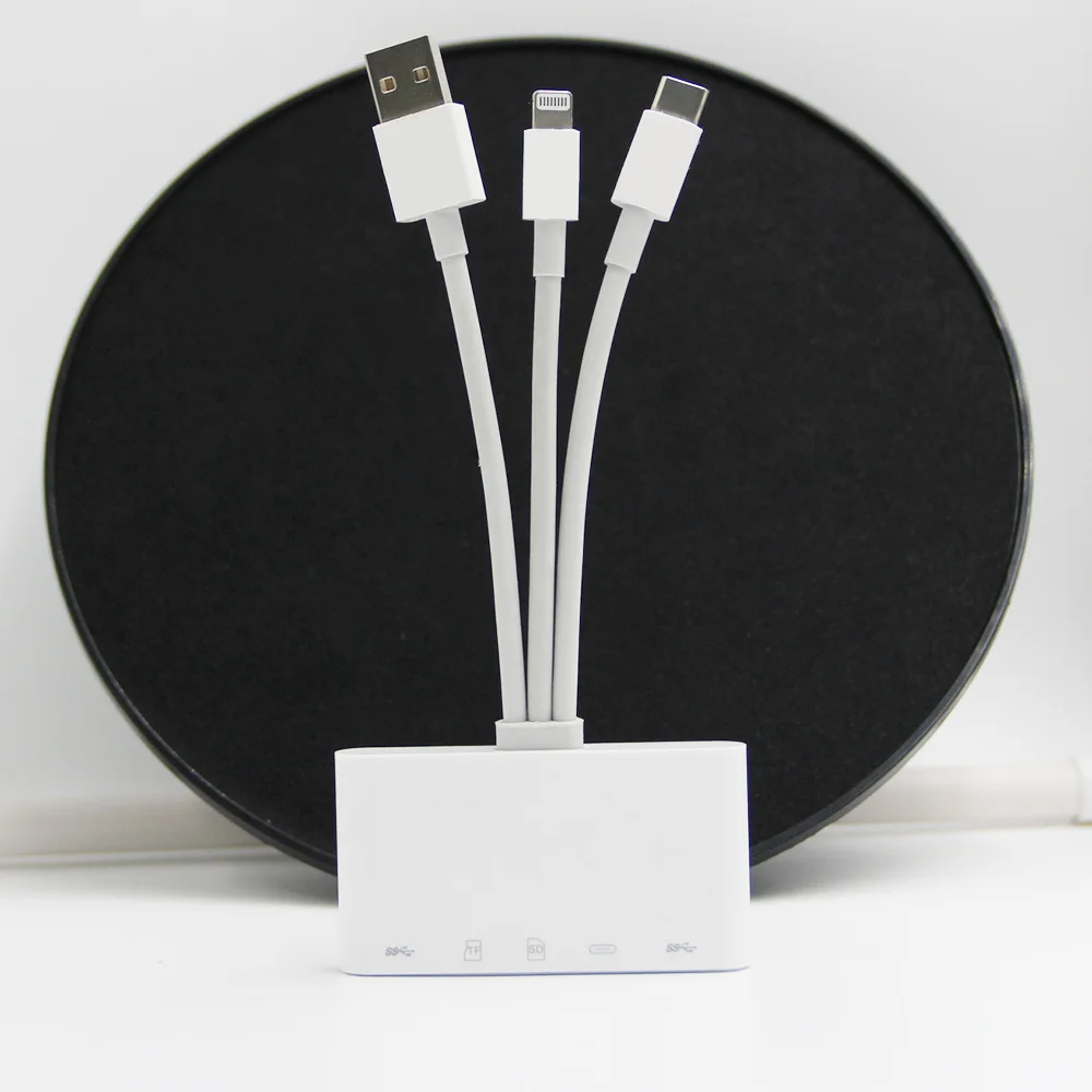 5-in-1 USB OTG Adapter with MicroSD And SD Card Reader Slots Compatible with iPhone iPad USB-C And USB-A Devices SD/SDHC/SDXC/MM