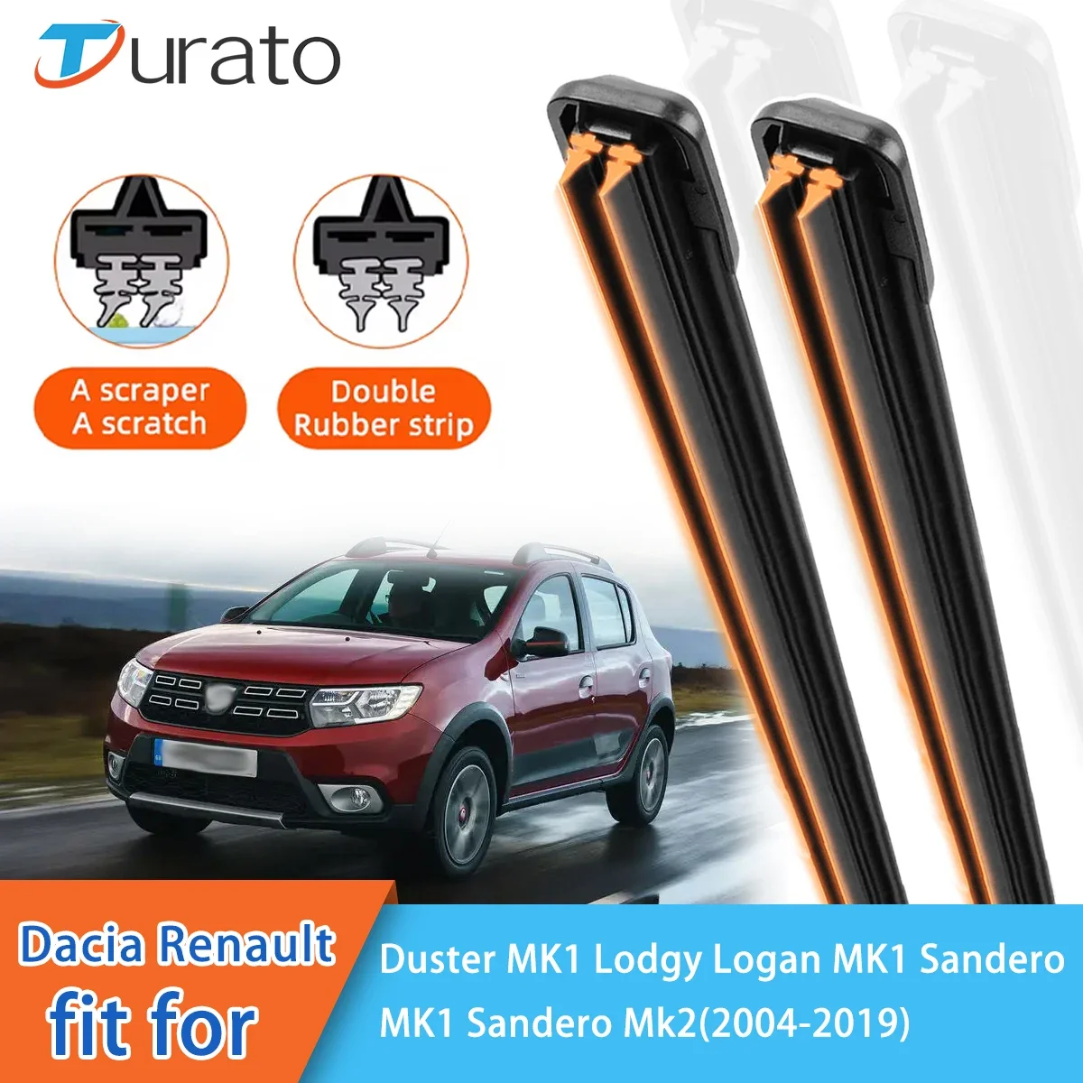 For Dacia Renault Dokker MK1 Logan MK1 Sandero MK1 MK2 Front Windscreen Wipers Double Rubber Car Wiper Blades Car Accessories