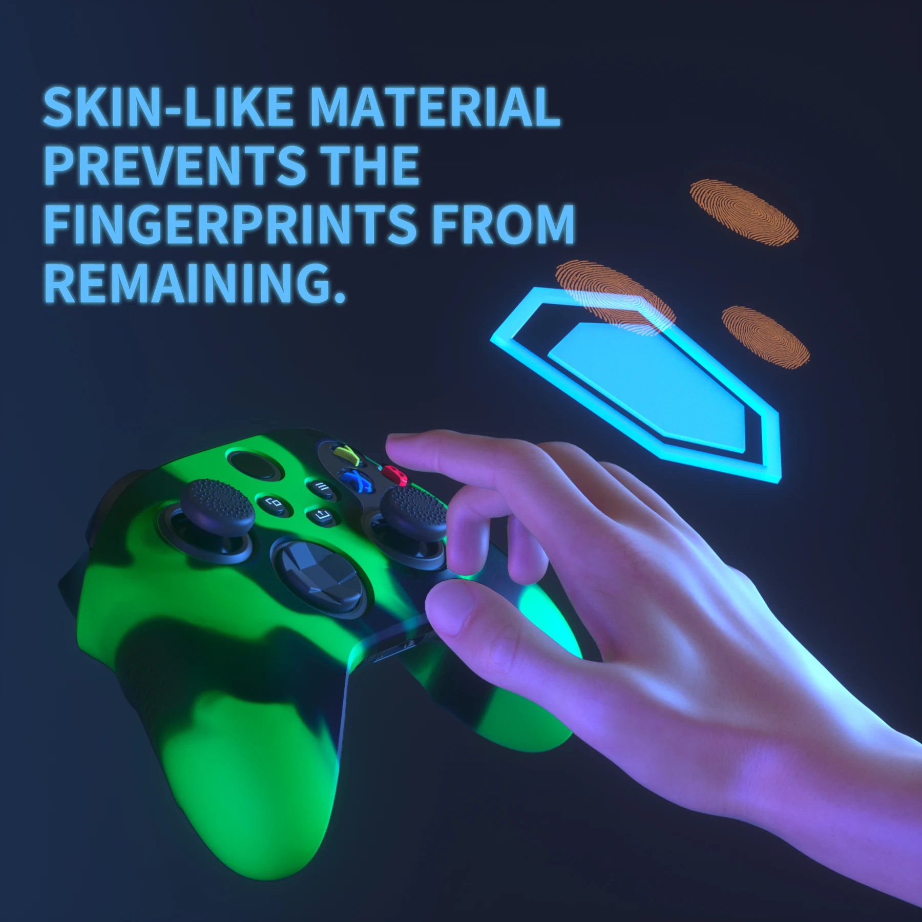 PlayVital-funda de silicona antideslizante para mando inalámbrico, cubierta suave de camuflaje para Xbox Core, con tapas negras de agarre para el pulgar