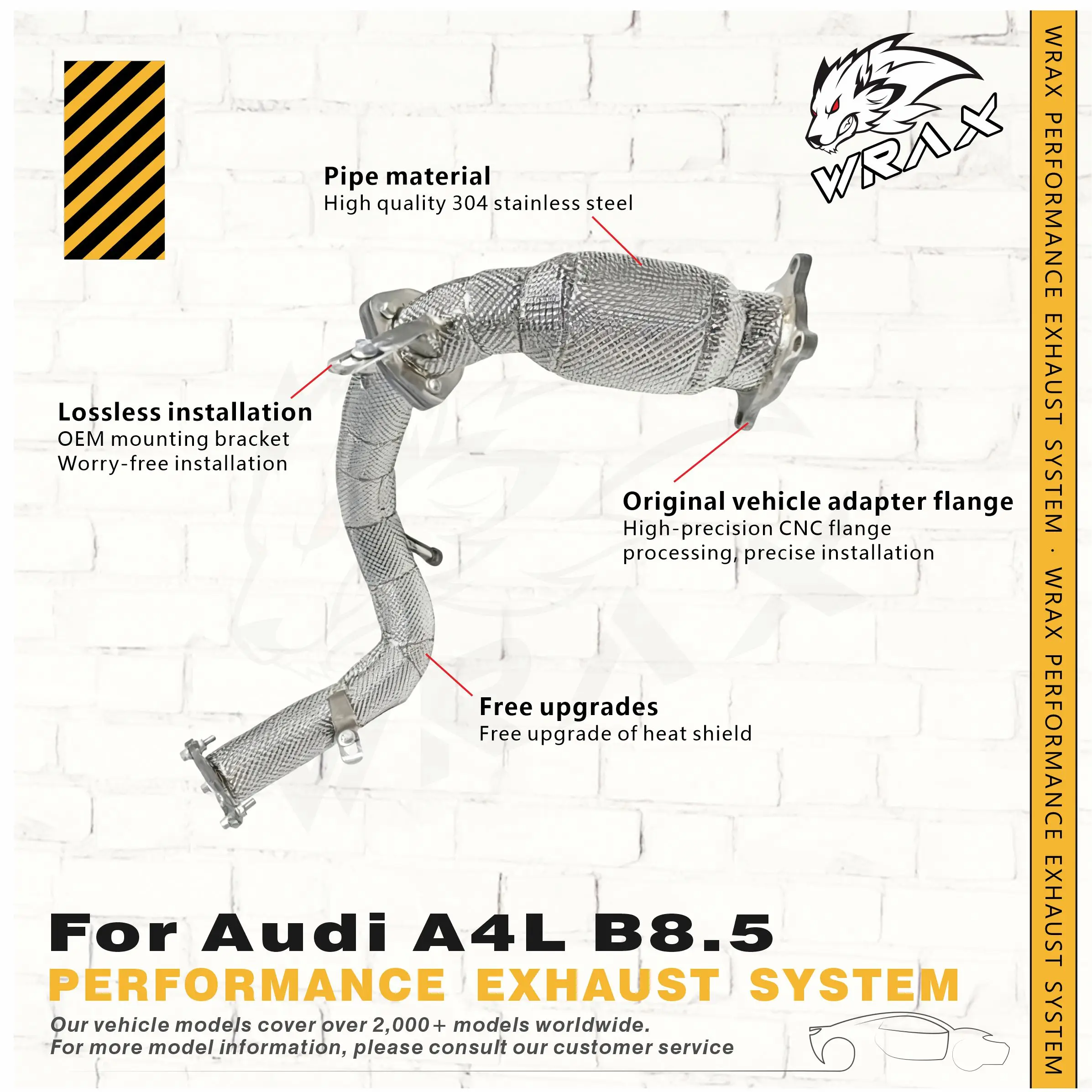

WRAX Premium High Flow Downpipe for Audi A4 A6 A7 Stainless Steel Performance Exhaust with Heat Shield