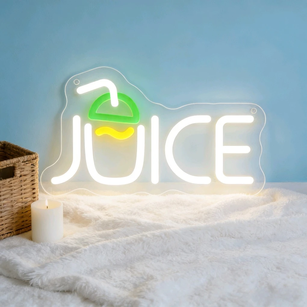 

Juice Neon Sign LED Night Light 3D Acrylic Fruit Bar Cafe Decoration USB Wall Lamp Aesthetic Kitchen Room Gift