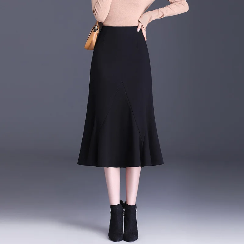 

Women Fashion Zipper High Waist Bodycon Fishtail Skirt Autumn Winter Office Lady Elegant Chic Slim Casual Suit Black Skirts 7331