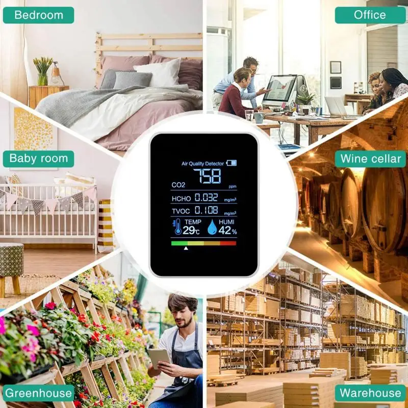 مراقبة جودة الهواء قياس جودة الهواء شاشة واضحة شاشة دقيقة محمولة لمراقبة اختبار غرفة النوم الآمنة