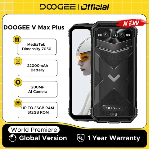 World Premiere DOOGEE V Max Plus Rugged Phone 22000mAh 36GB(16+20) 512GB 200MP Camera Phone 6.58" 120Hz Dimensity 7050 Android14