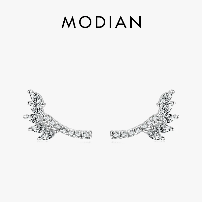 

MODIAN 925 Sterling Silver Stylish Tree Leaves Stud Earrings For Women Clear CZ Piercing Earrings Fine Jewelry Wedding Gift