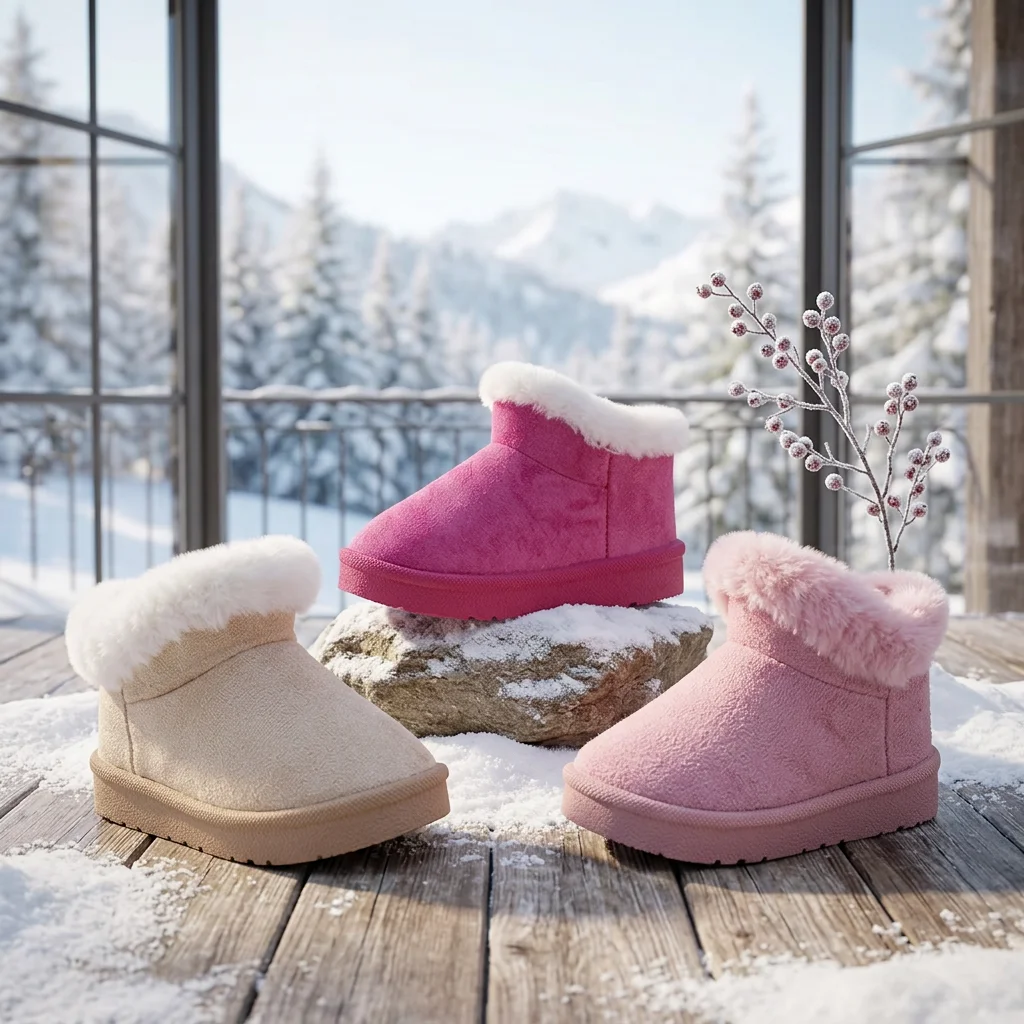Winter New Arrival Fashionable Cute Girls Short Boots Suede Faux Fur Durable Sole Thermal Lining Casual Kids Soft Sole Shoes