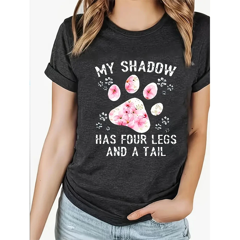 Letter Cat's Paw Print Fashion Street Women's Short Sleeves T-shirts Casual Crew Neck Tops For Summer Loose Female Clothing