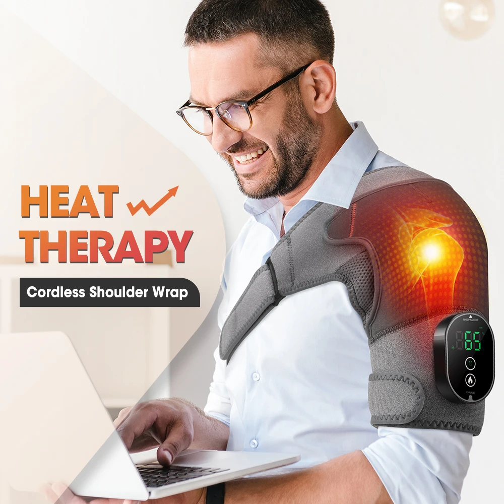 電気加熱振動膝マッサージャー肩肘サポートパッド調節可能な加熱肩マッサージベルト筋肉リラクゼーション用