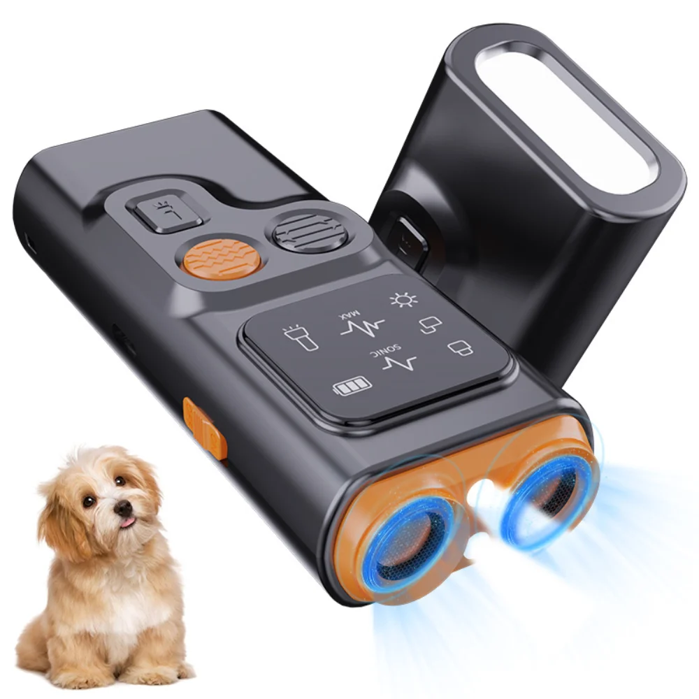 

Anti Barking Device for Dogs Indoor Outside Handheld Ultrasonic 32Ft with Flashlight Dog Training Tool Rechargeable Dark Orange