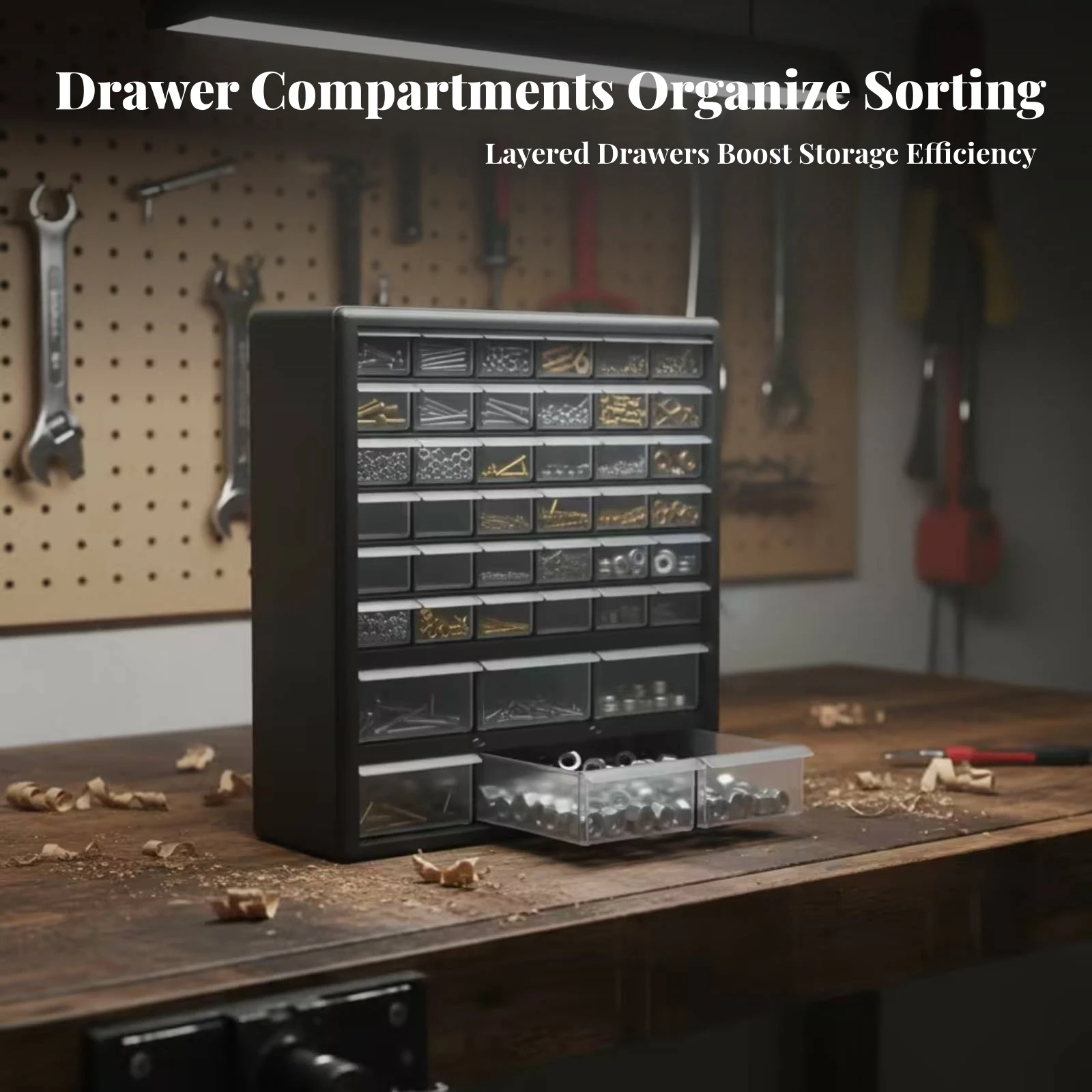 Plastic Parts Storage Cabinet Black Finish Drawer Organizer Cabinet Parts Organizer Box Heavy Duty for Garage, Electronics Bench