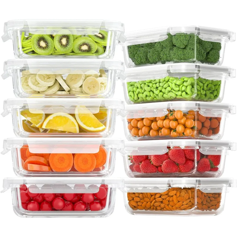 

Bayco 10 Pack Glass Meal Prep Containers Glass Food Storage Containers with Lids Airtight Glass Lunch Bento Boxes BPAFree Leak