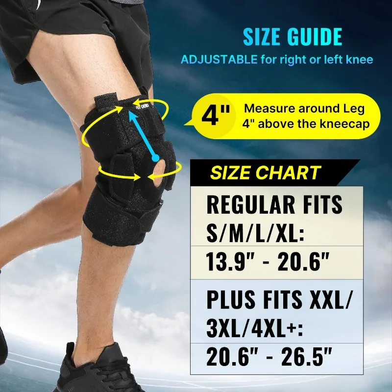 Hinged Knee Brace for Meniscus Tear: Adjustable Knee Support for Knee Pain w/Side Stabilizers & Hinges for Injury or Surgery