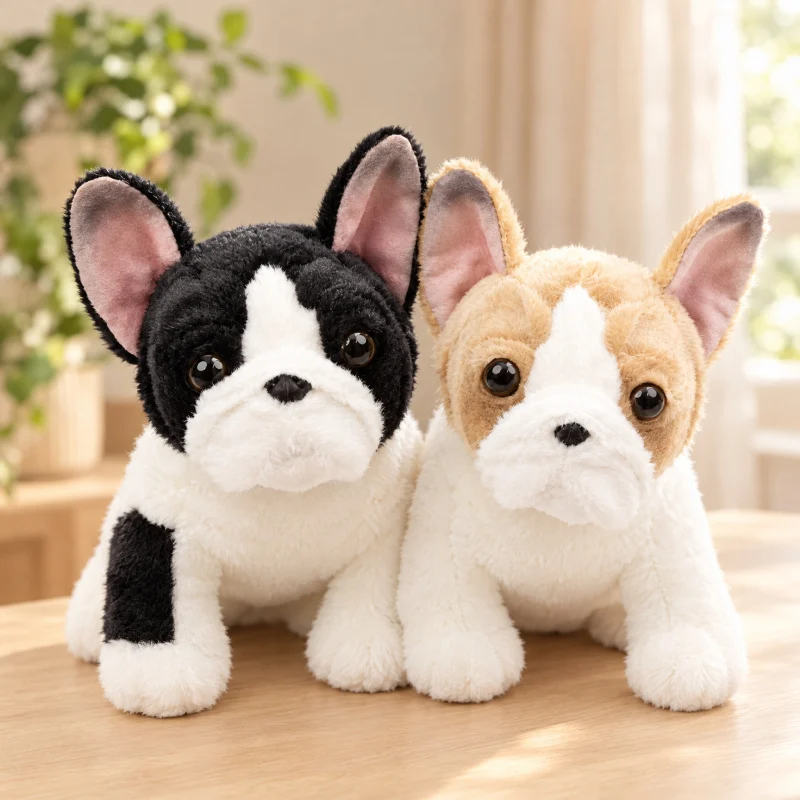 Realistic French Bulldog Plush Toy Soft Fluffy Frenchie Stuffed Animal Doll Simulation Puppy Kids Birthday Gift Home Decor