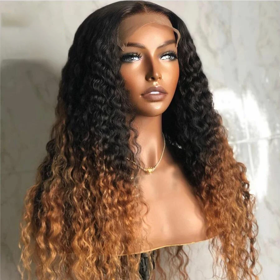 

Soft Ombre Blonde Brown 26Inch 180Density Long Kinky Curly Lace Front Wig For Black Women Baby Hair Daily Preplucked Glueless