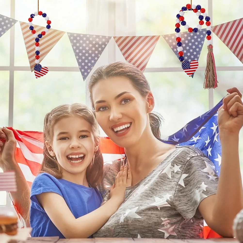 1 قطعة عيد الاستقلال الخرز الخشبي جارلاند شرابة شكل قلب قلادة ديكور معلق خرز زاهي الألوان لوازم الحفلات