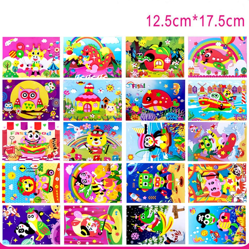 2-10pcs 3D EVA Foam Stickers Puzzle Game DIY Cartoon Animal Learning Education Toys Toddler Kids Art Craft Kits Children Gifts