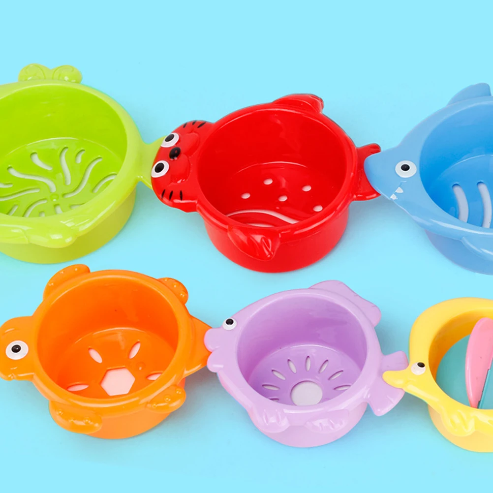 

6pcs Bathing Stackable Cups Ocean Theme Stacking Nesting For Babies Beach Bathtub Playthings Educational Fine Motor Skills