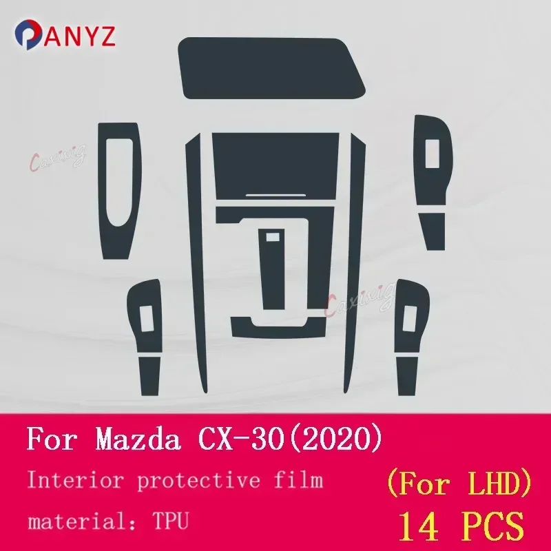 For Mazda CX30 2020  Navigation Center Console Gear Panel Screen TPU Car Interior Protective Film Anti-Scratch Repair Sticker