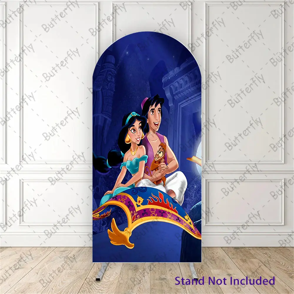 Genie Monkey Jasmine Aladdin Princess Cartoon Disney Arch Photo Backdrop Cover Girls Happy Birthday Party Background Decoration