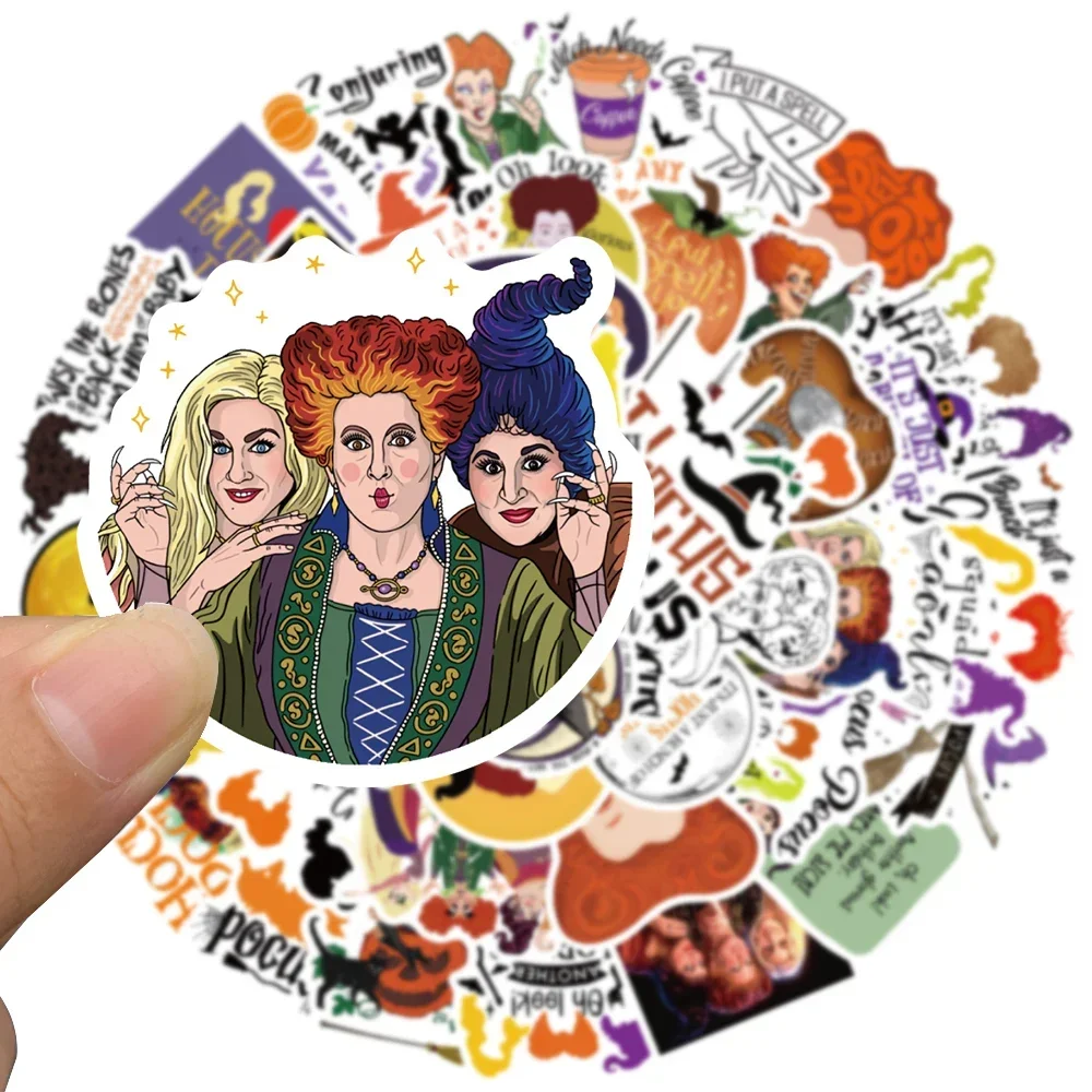 50ชิ้นสติกเกอร์ดิสนีย์ hocus pocus รูปลอกการ์ตูนฮาโลวีนแม่มดแล็ปท็อปสเก็ตบอร์ดกระเป๋าเดินทางจักรยานรถยนต์สติกเกอร์ของเล่นเด็ก