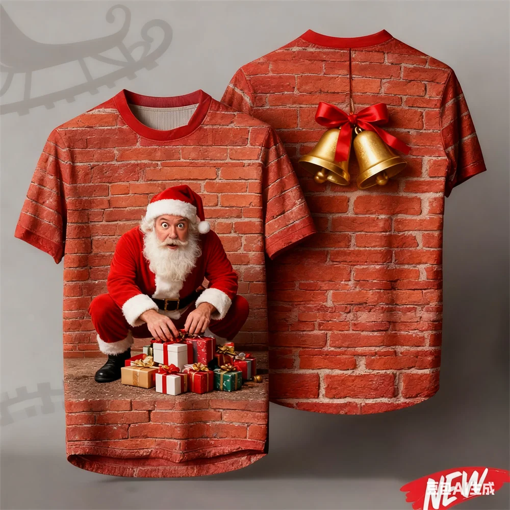 

Christmas Men's T-shirt Funny Santa Claus Stripe Men's and women's round neck graphic t shirts New Year tops y2k clothes for man