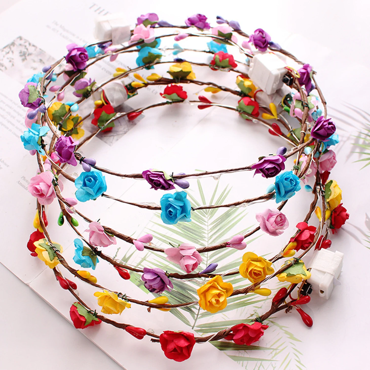 1pc Girl's Glow Headband With LED Light Flowers Hairband Wreath For Wedding Birthday Glow Party Hair Festival Accessories