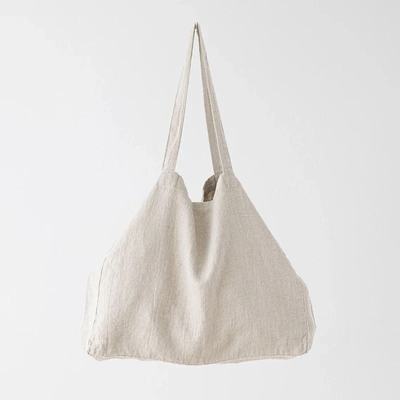 Retri Linen Shopping Bags For Women Reusable Large Capacity Sundries Bags Foldable Female Travel Beach Shoulder Handbags