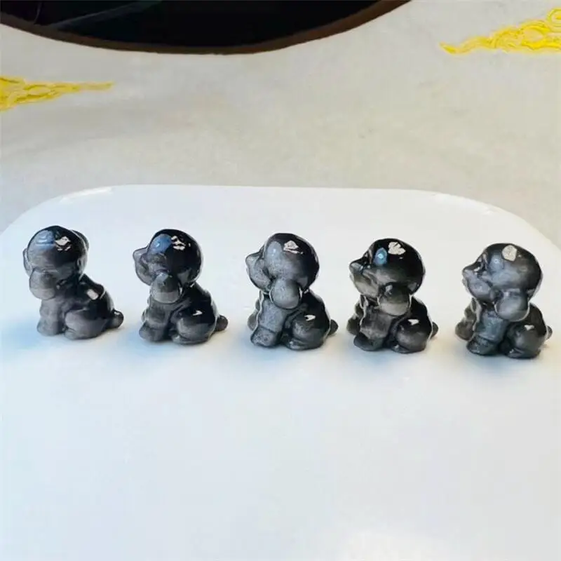 

10PCS Natural Silver Obsidian Dog Pendant Figurine Miniatures Crystals Stone Healing Reiki Home Room Decor Animal Gift 17.6mm