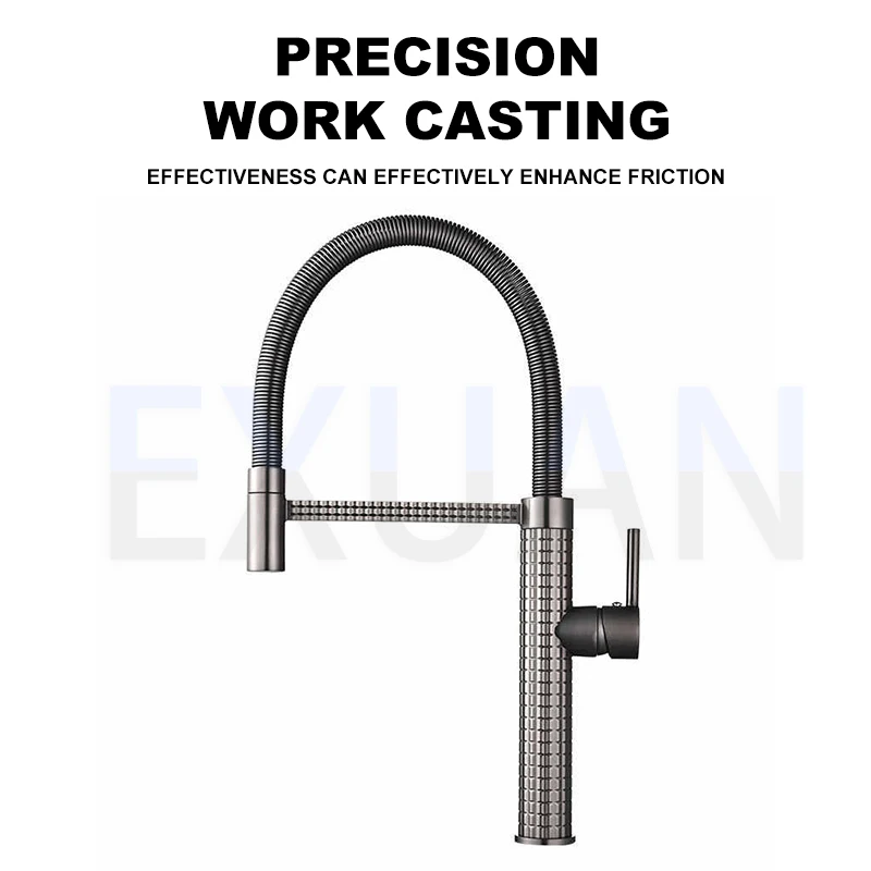 Household Kitchen Faucet Gray Sink Faucet Single Handle Mixer Tap Installation Kitchen Water Tap Metal Hose Rotation Mixer Tap