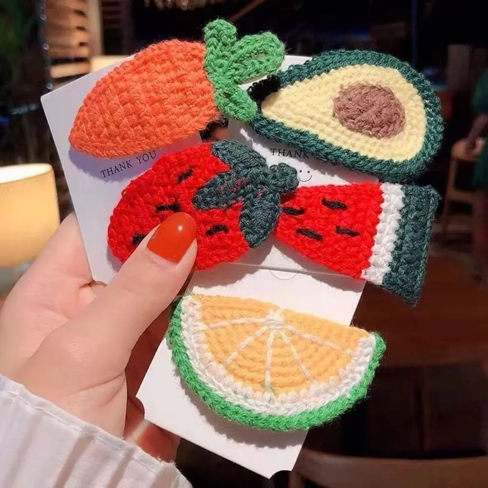 Bunte gestrickte Plüsch Haars pange Cartoon Frucht gebrochenes Haar BB Clip Kinder süße Haars pangen Stirnband Kinder Haarschmuck