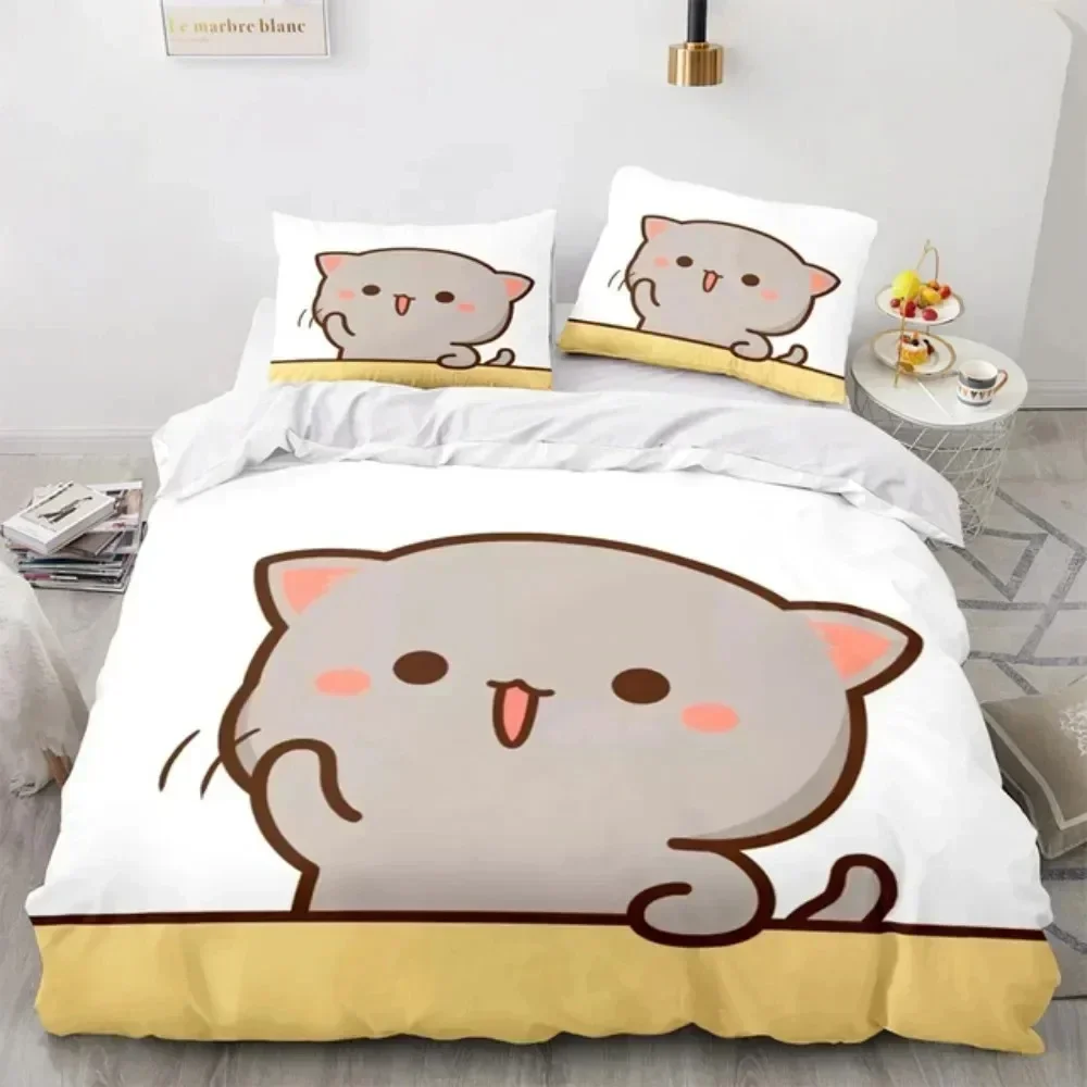 3D Cartoon Lovely Peach Cat Printed Bed Set Duvet Cover Pillowcase Bedding Set Bed Linen Sheet Quilt Cover Full Queen King Size view 3