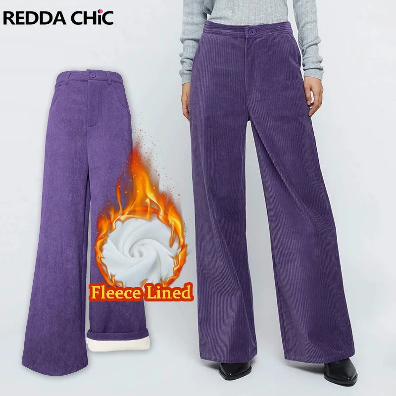 

REDDACHiC Unisex Fleece Lined Corduroy Pants Women Fall Winter Warm Wide Leg Solid High Rise Trousers Dressy Work Casual Clothes