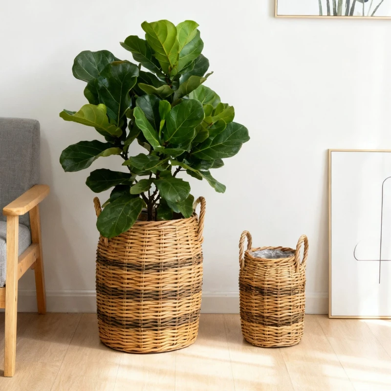 Vintage Willow Woven Planter Basket Decor Flower Pot for Living Room Rustic Home Potted Greenery Container Balcony Flower Vessel