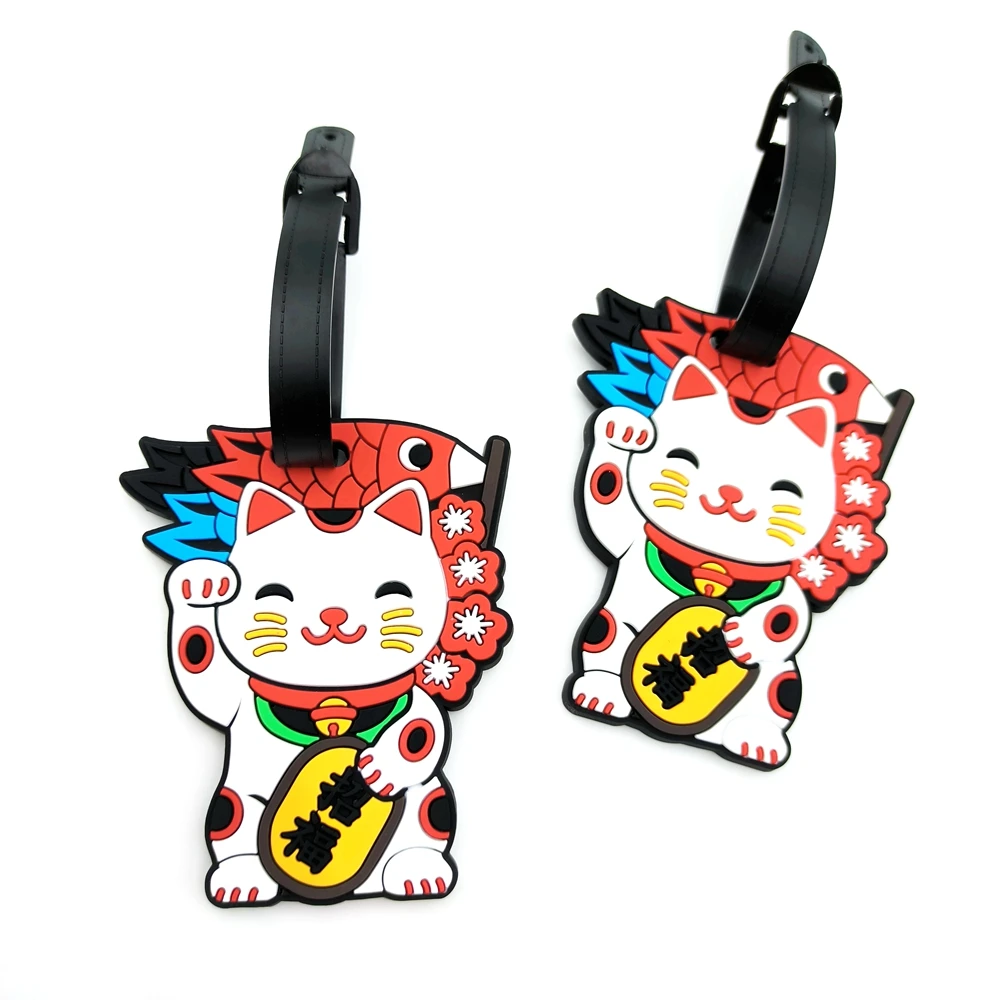 2pcs Cute Wealth Cat Luggage Tag Pendant for Travel and Business at Airports, Luggage Bag Loss Prevention Tag for Men and Women