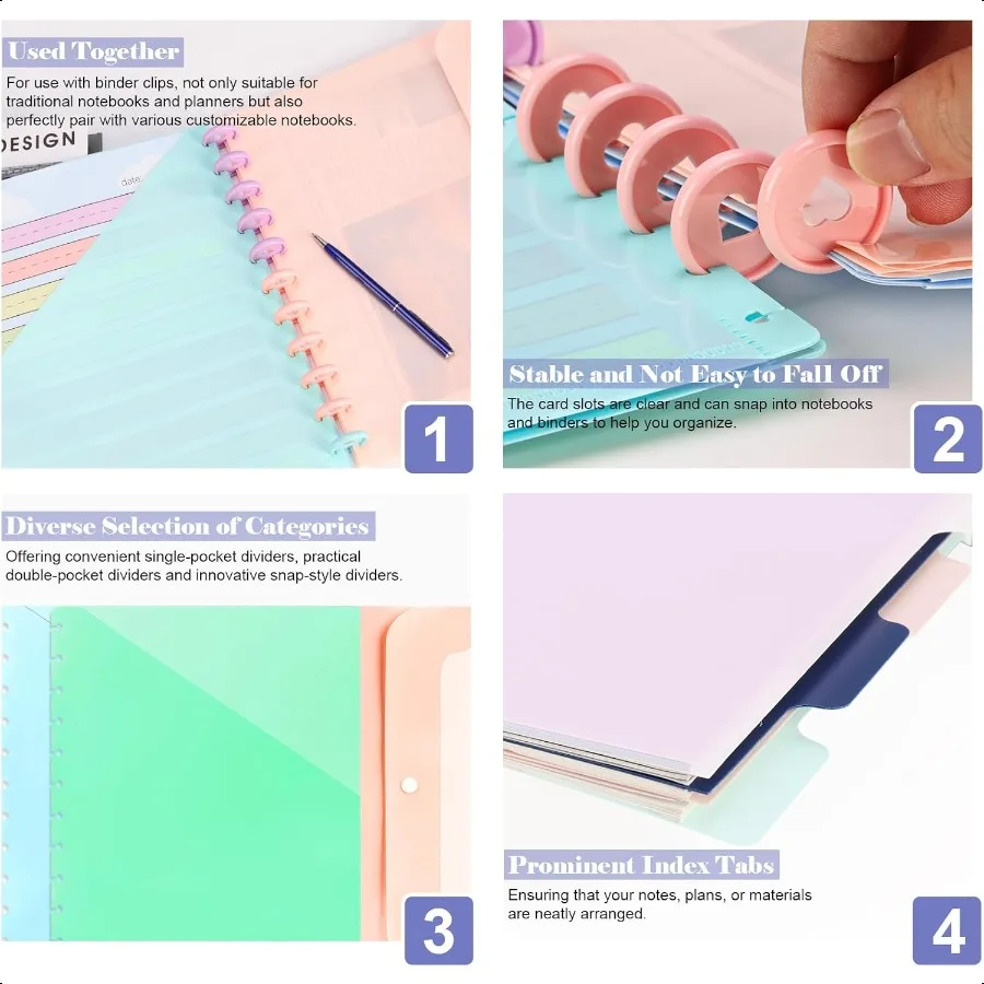 4 stili 11 pezzi formato lettera divisori tascabili discbound inserti tascabili 11 inserti tascabili disco copertura discbound notebook Acco