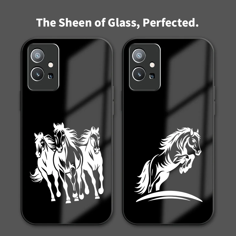 Phone Case For Vivo Y55 5G Y53S Y35 Plus Y33 Y33S Y52T Y52 Y51A Y51 Y50 Y39 Y36 Fashion Horse Print Shockproof Glass Cover view 2